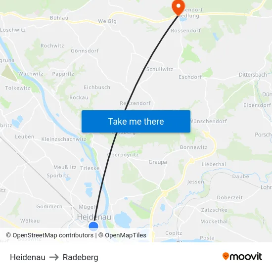 Heidenau to Radeberg map