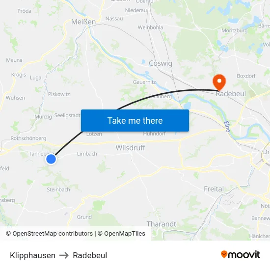 Klipphausen to Radebeul map