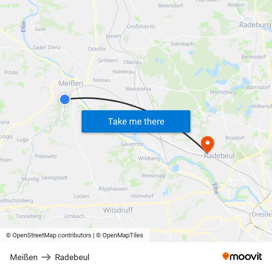 Meißen to Radebeul map