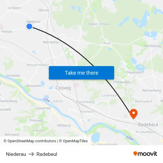 Niederau to Radebeul map