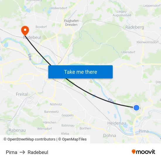 Pirna to Radebeul map