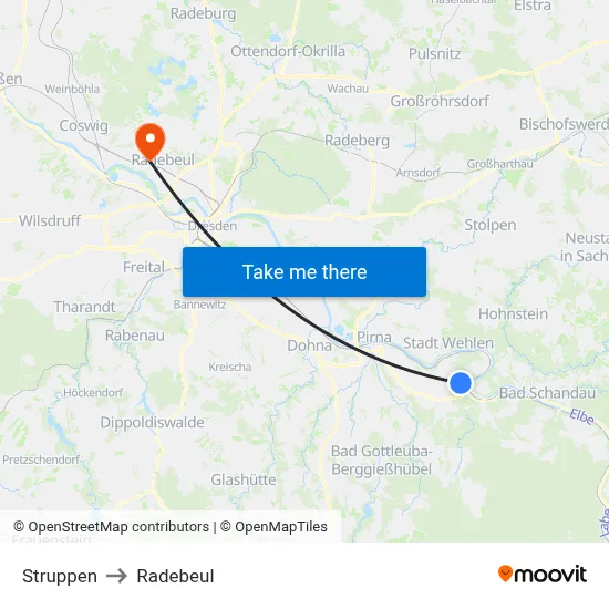 Struppen to Radebeul map
