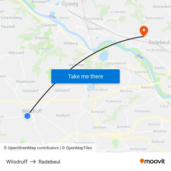 Wilsdruff to Radebeul map