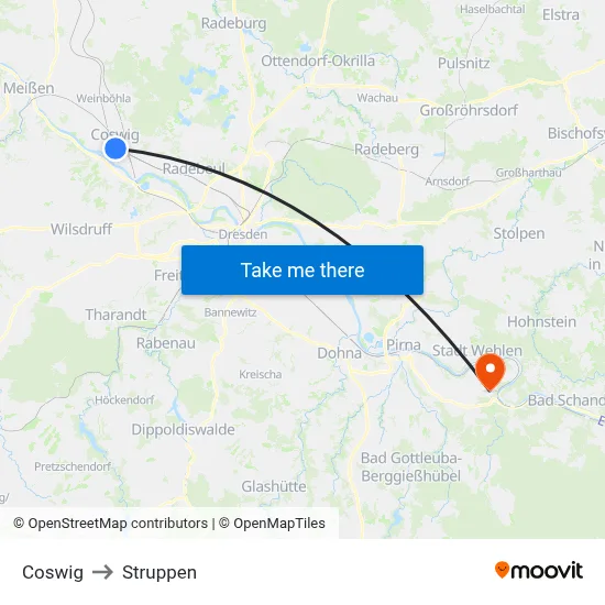Coswig to Struppen map