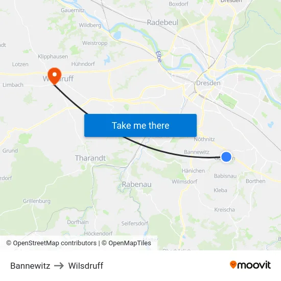 Bannewitz to Wilsdruff map