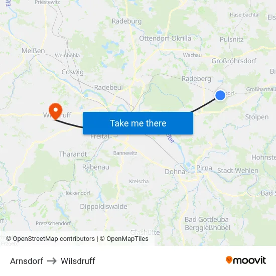 Arnsdorf to Wilsdruff map