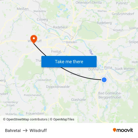 Bahretal to Wilsdruff map
