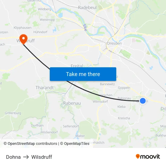Dohna to Wilsdruff map