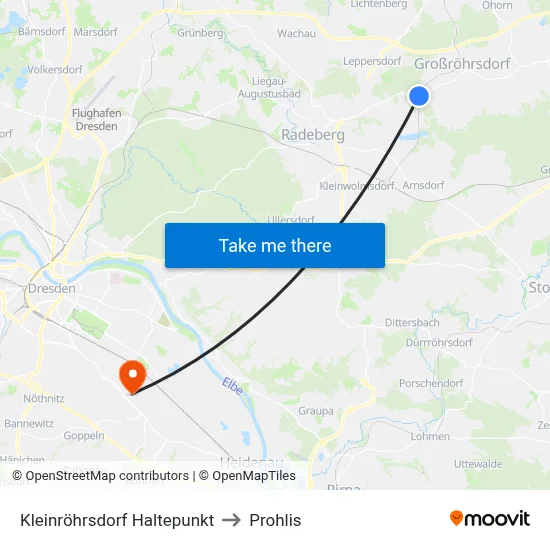 Kleinröhrsdorf Haltepunkt to Prohlis map