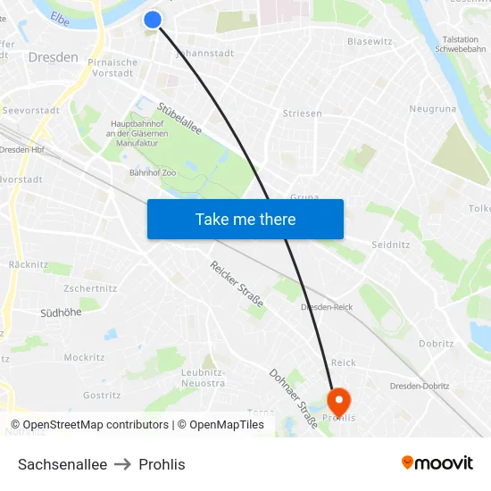 Sachsenallee to Prohlis map