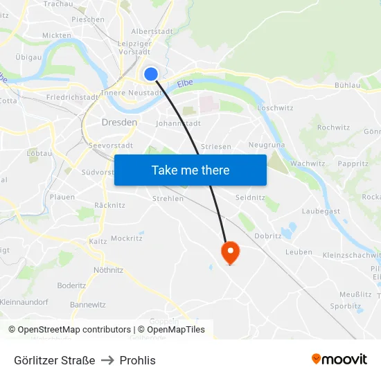 Görlitzer Straße to Prohlis map
