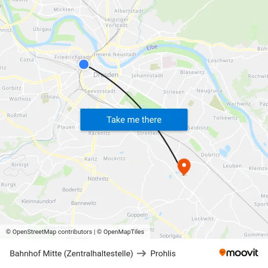 Bahnhof Mitte (Zentralhaltestelle) to Prohlis map