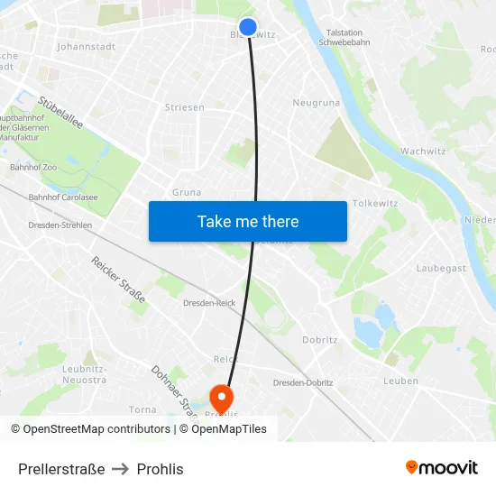 Prellerstraße to Prohlis map