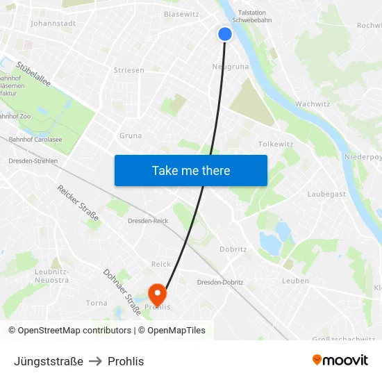 Jüngststraße to Prohlis map