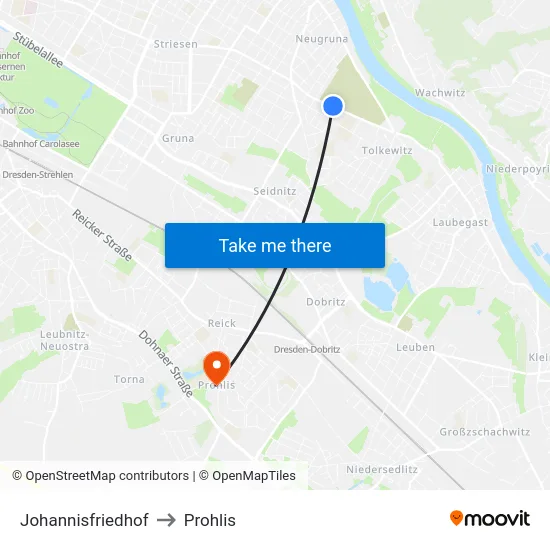Johannisfriedhof to Prohlis map