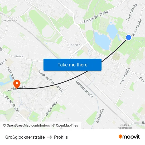 Großglocknerstraße to Prohlis map