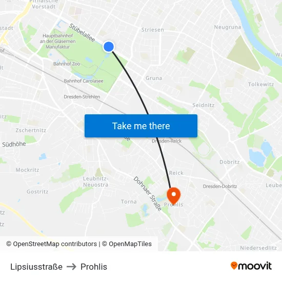 Lipsiusstraße to Prohlis map