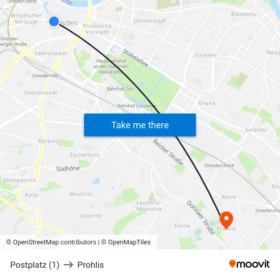 Postplatz (1) to Prohlis map