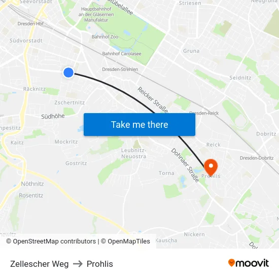 Zellescher Weg to Prohlis map