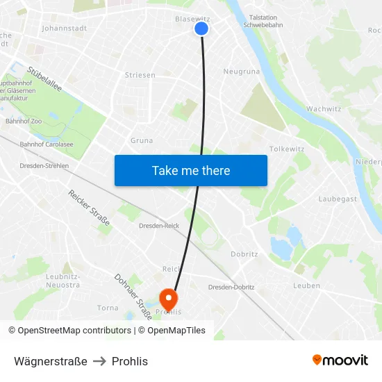 Wägnerstraße to Prohlis map
