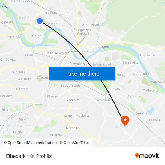 Elbepark to Prohlis map