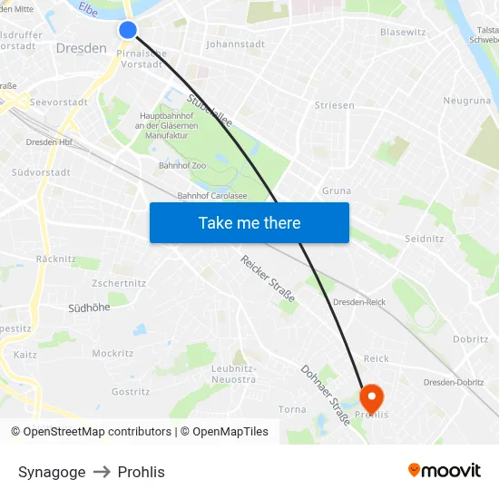 Synagoge to Prohlis map