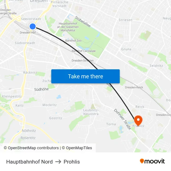 Hauptbahnhof Nord to Prohlis map