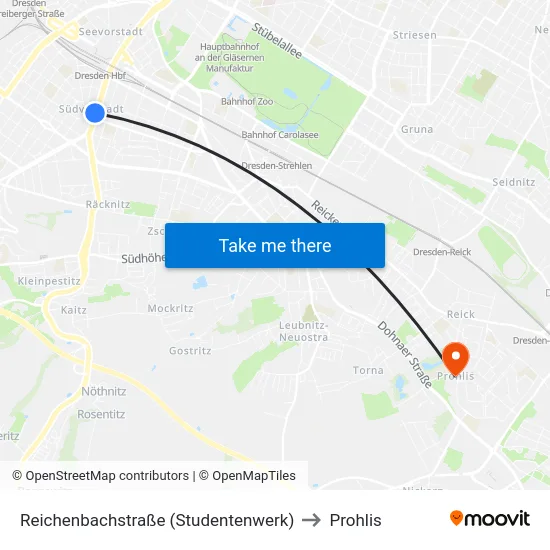 Reichenbachstraße (Studentenwerk) to Prohlis map