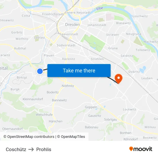 Coschütz to Prohlis map