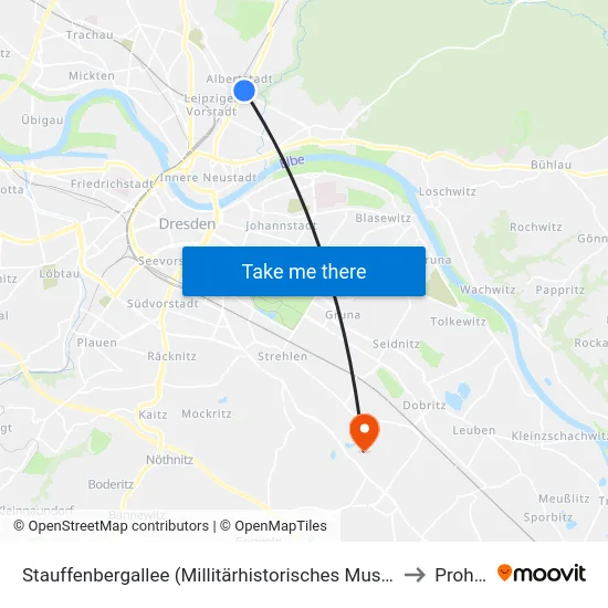Stauffenbergallee (Millitärhistorisches Museum) to Prohlis map