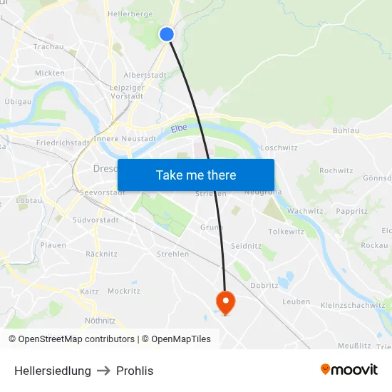 Hellersiedlung to Prohlis map