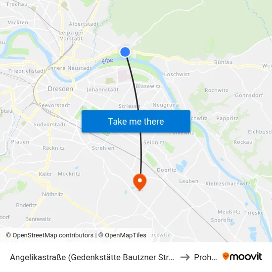 Angelikastraße (Gedenkstätte Bautzner Straße) to Prohlis map