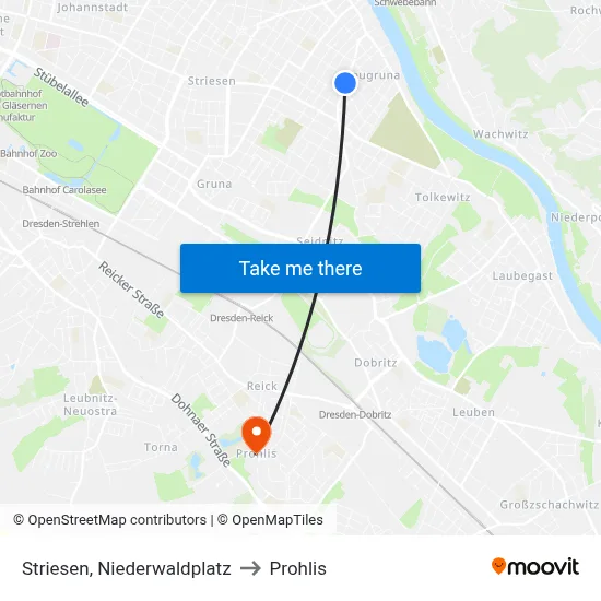 Striesen, Niederwaldplatz to Prohlis map