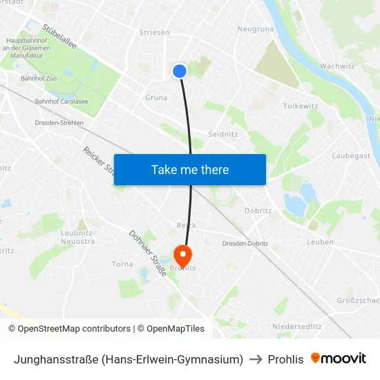 Junghansstraße (Hans-Erlwein-Gymnasium) to Prohlis map