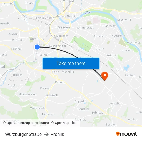 Würzburger Straße to Prohlis map