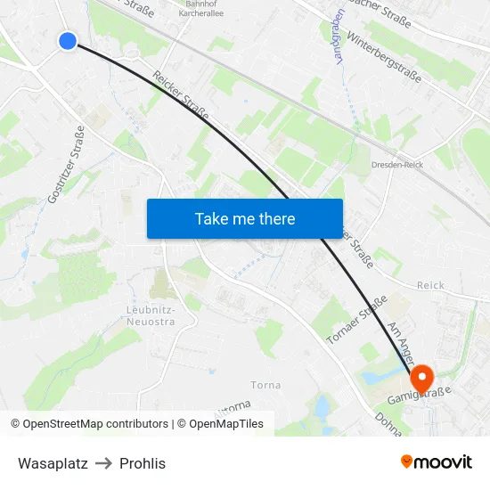 Wasaplatz to Prohlis map