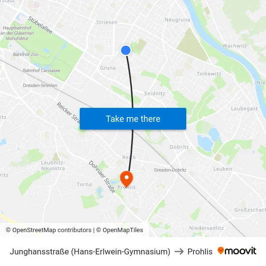 Junghansstraße (Hans-Erlwein-Gymnasium) to Prohlis map