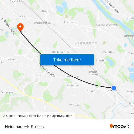 Heidenau to Prohlis map