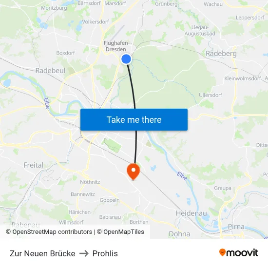 Zur Neuen Brücke to Prohlis map