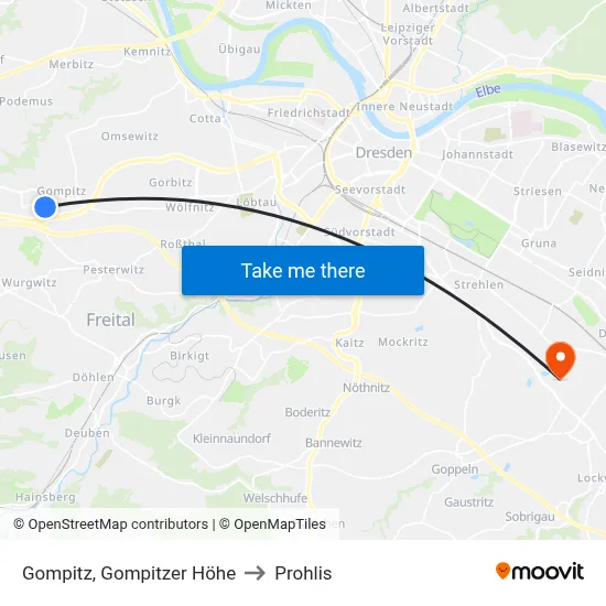 Gompitz, Gompitzer Höhe to Prohlis map