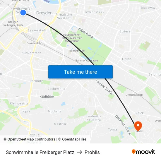 Schwimmhalle Freiberger Platz to Prohlis map