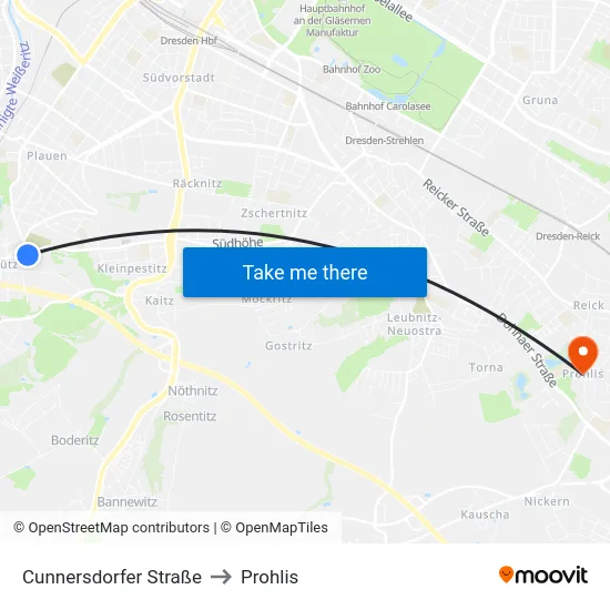 Cunnersdorfer Straße to Prohlis map