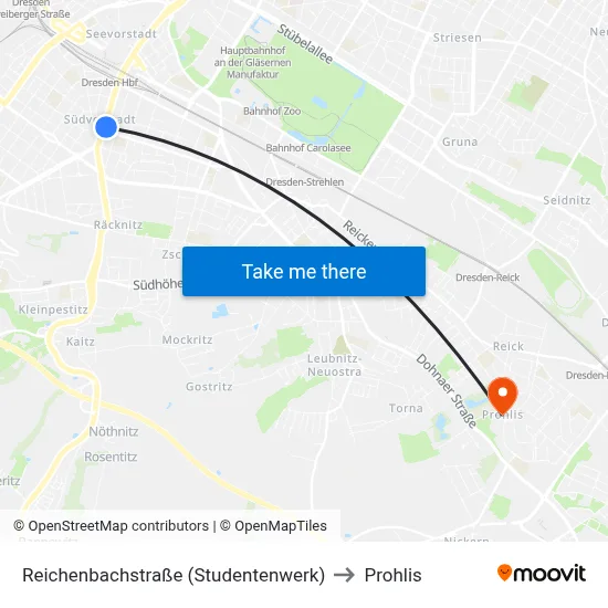 Reichenbachstraße (Studentenwerk) to Prohlis map