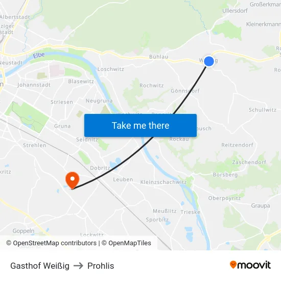 Gasthof Weißig to Prohlis map