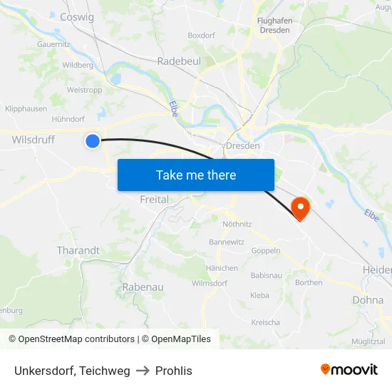 Unkersdorf, Teichweg to Prohlis map