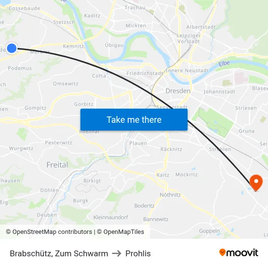 Brabschütz, Zum Schwarm to Prohlis map