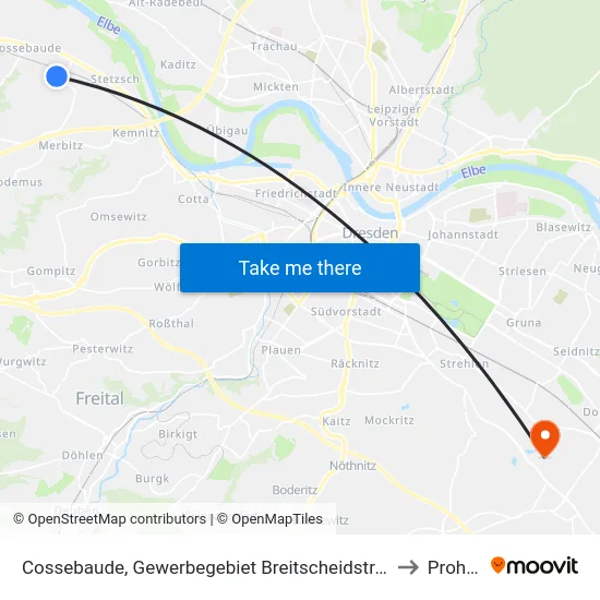 Cossebaude, Gewerbegebiet Breitscheidstraße to Prohlis map
