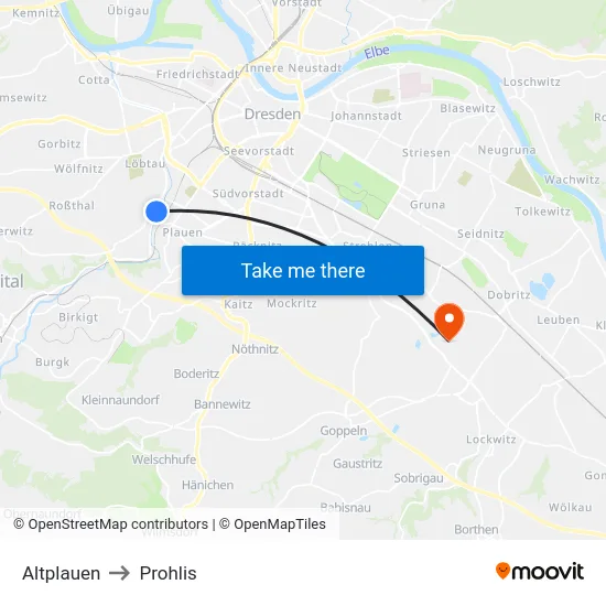 Altplauen to Prohlis map