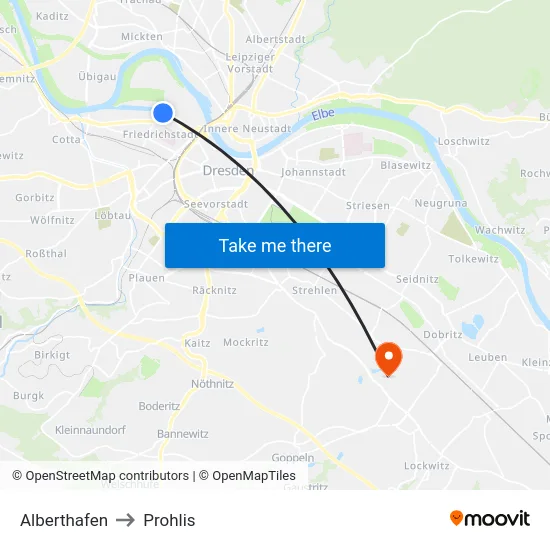 Alberthafen to Prohlis map
