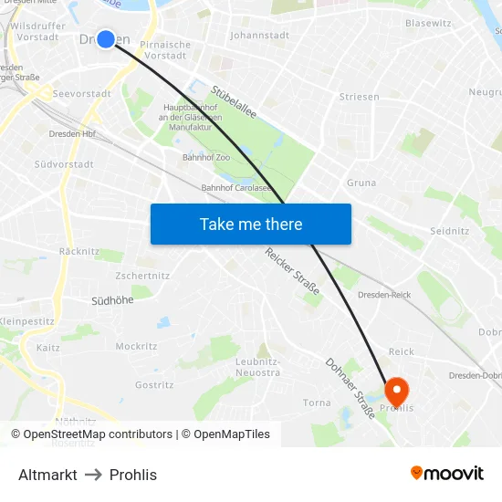 Altmarkt to Prohlis map
